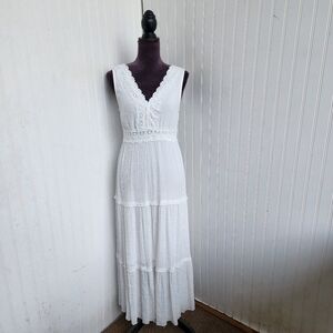 Kings Road Womens Maxi Long Dress  White Sleeveless Vacation Cruise Flowy Sz S